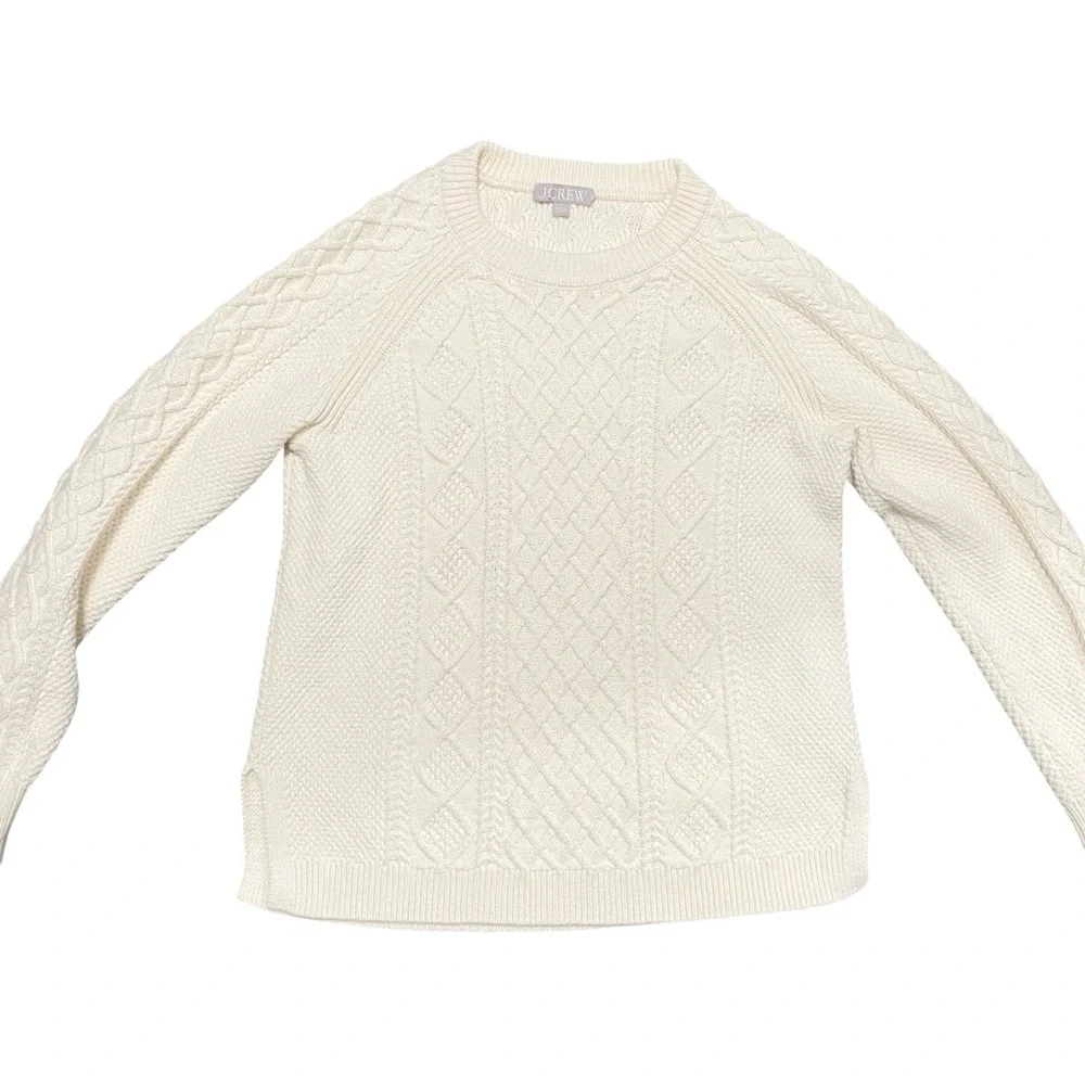 J. Crew 100% Cotton Cream Fisherman Crewneck‎ Sweater Size S